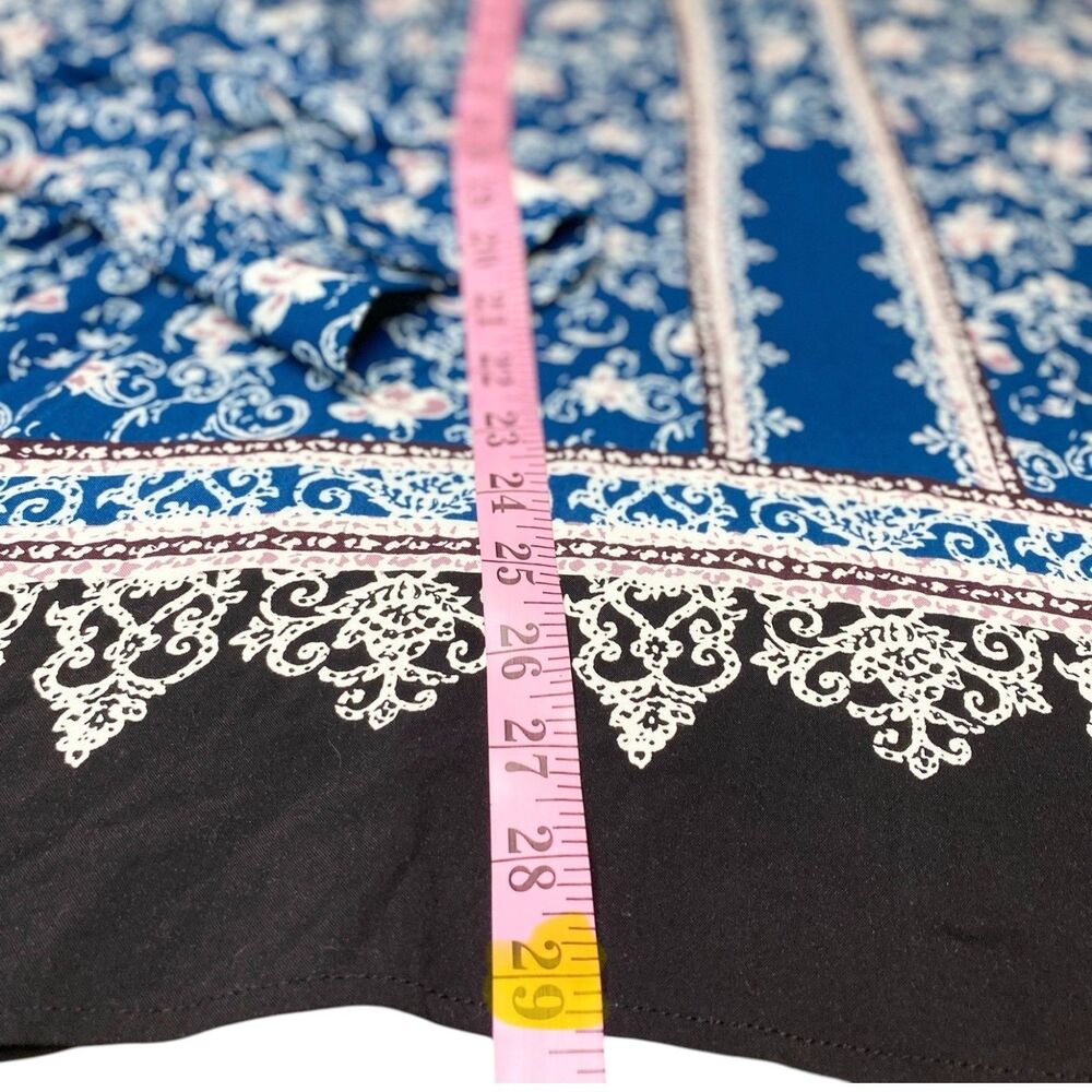 Cato Plus Size 14W 16W Peasant Tunic Top Blue Rayon Roll Tab Sleeve Boho V Neck - Picture 7 of 10